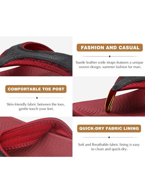 Men\'s Black Red Sport Flip Flops Comfort Orthotic Thong Sandals Arch Support